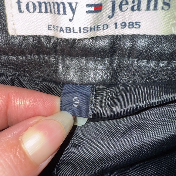 Vintage Tommy Hilfiger women’s sz 9 Black Leather Jeans pants lace up Y2K flare - Picture 10 of 11